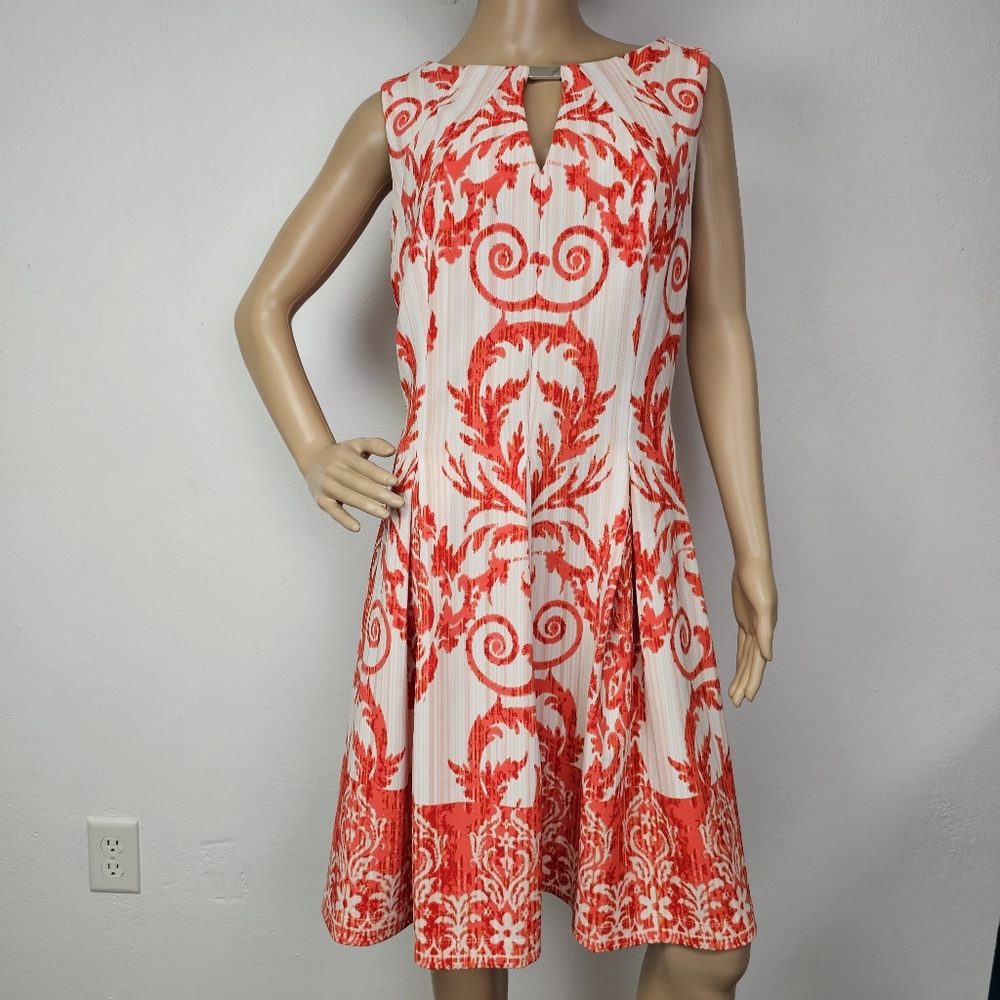 Gabby Skye Fit Flare Dress Orange White  Metal Trim Sz 14 Coquette Party